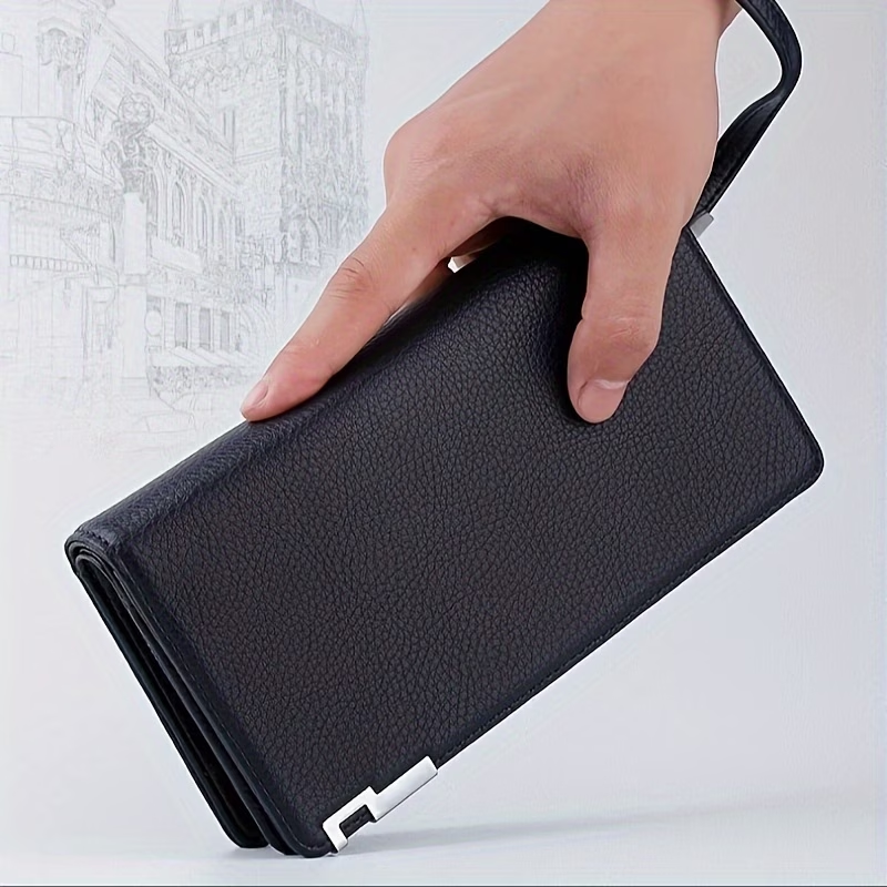1pc Men's Wallet, Long Large Capacity Casual Trendy Mobile Phone Card Bag, Driver's License Zipper Faux Leather Bag,  Open-mouth