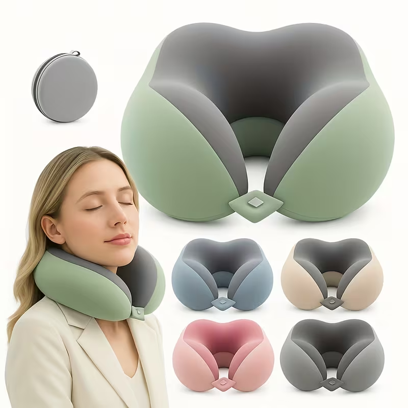 Ergonomic U-Shaped Neck Pillow with Storage Bag - Memory Foam Travel & Office, Removable & Machine-Washable Cover, Lightweight Portable Cervical Pillow for Airplane, Car, Bed - Compression-Fit Design for S (No Power Required) Sinterklaas