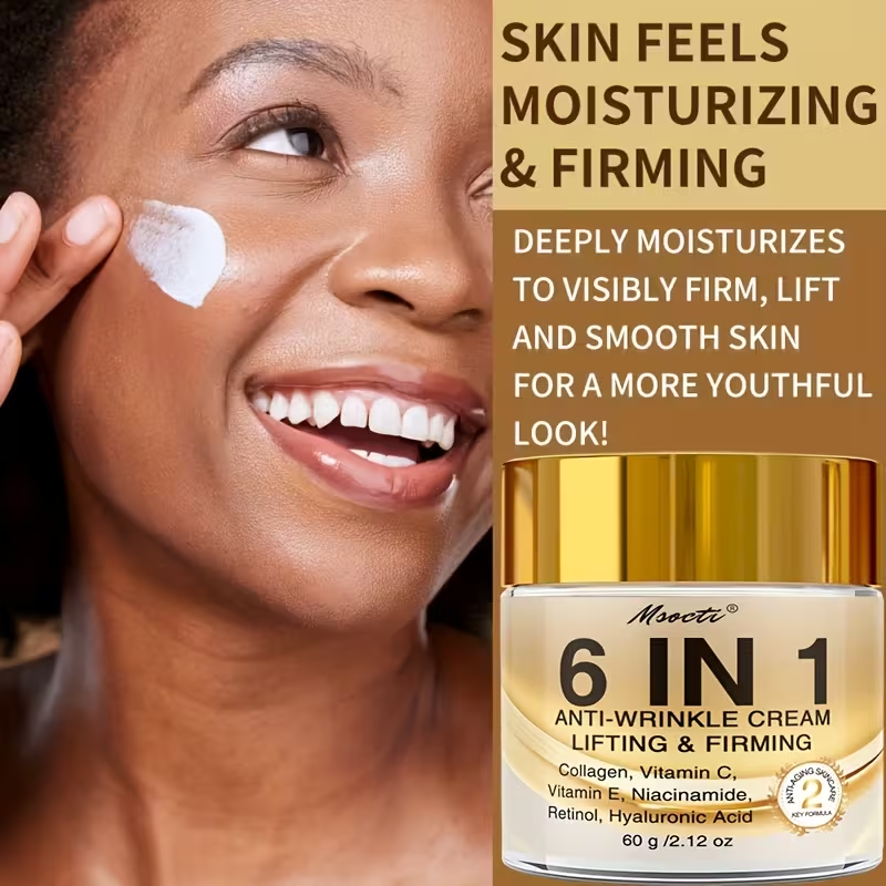 6-in-1 Instant Firming and Lifting Cream Deeply Moisturizes, Smoothes Dry Skin, Enhances Radiance and Elasticity, Skincare, Makes Skin Look Younger, Contains Retinol, Hyaluronic Acid, Niacinamide, Vitamin CE, Collagen, 60g, Non-greasy
