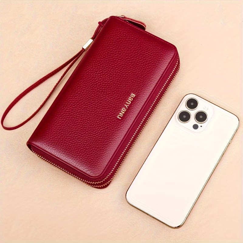 Women'S Long Wallet, Stylish And Spacious, Made of Top-Layer Cowhide, Double Zipper Genuine Leather Clutch Bag 9009