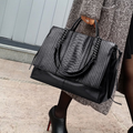 Crocodile Embossed Handbag, Large Capacity Crossbody Bag, Women's Faux Leather Satchel Purse