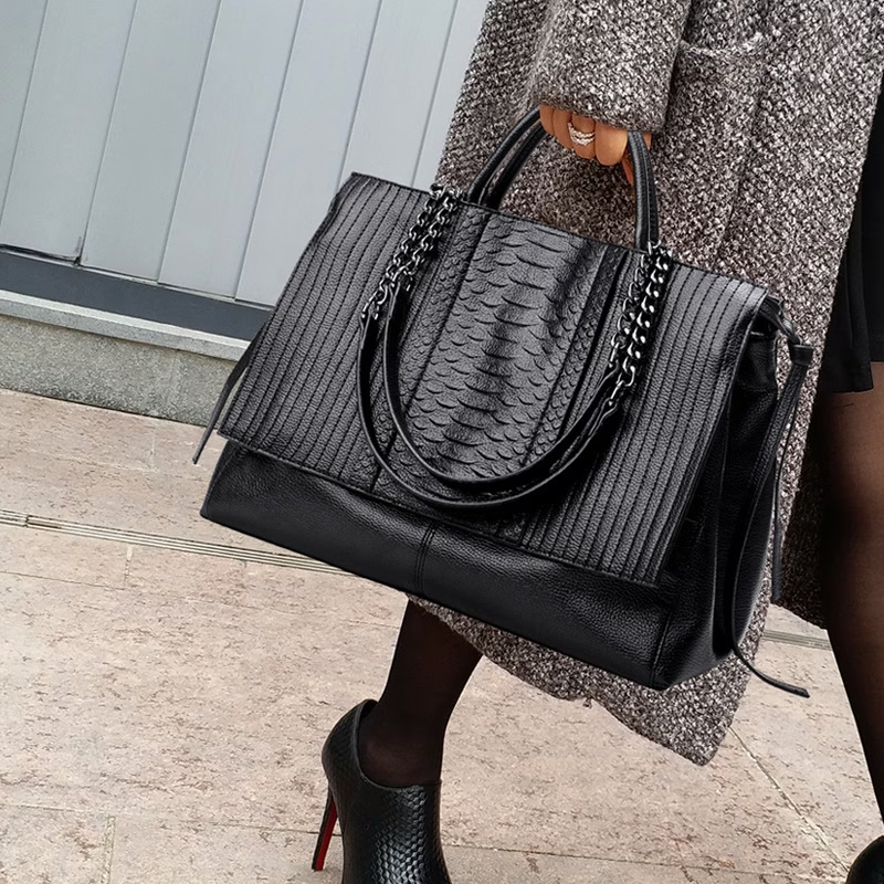 Crocodile Embossed Handbag, Large Capacity Crossbody Bag, Women's Faux Leather Satchel Purse