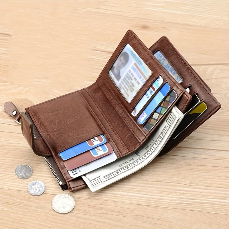 Luxury RFID Card Holder Wallet for Men, Featuring a Zipper Coin Purse And Made of Portable Faux Leather