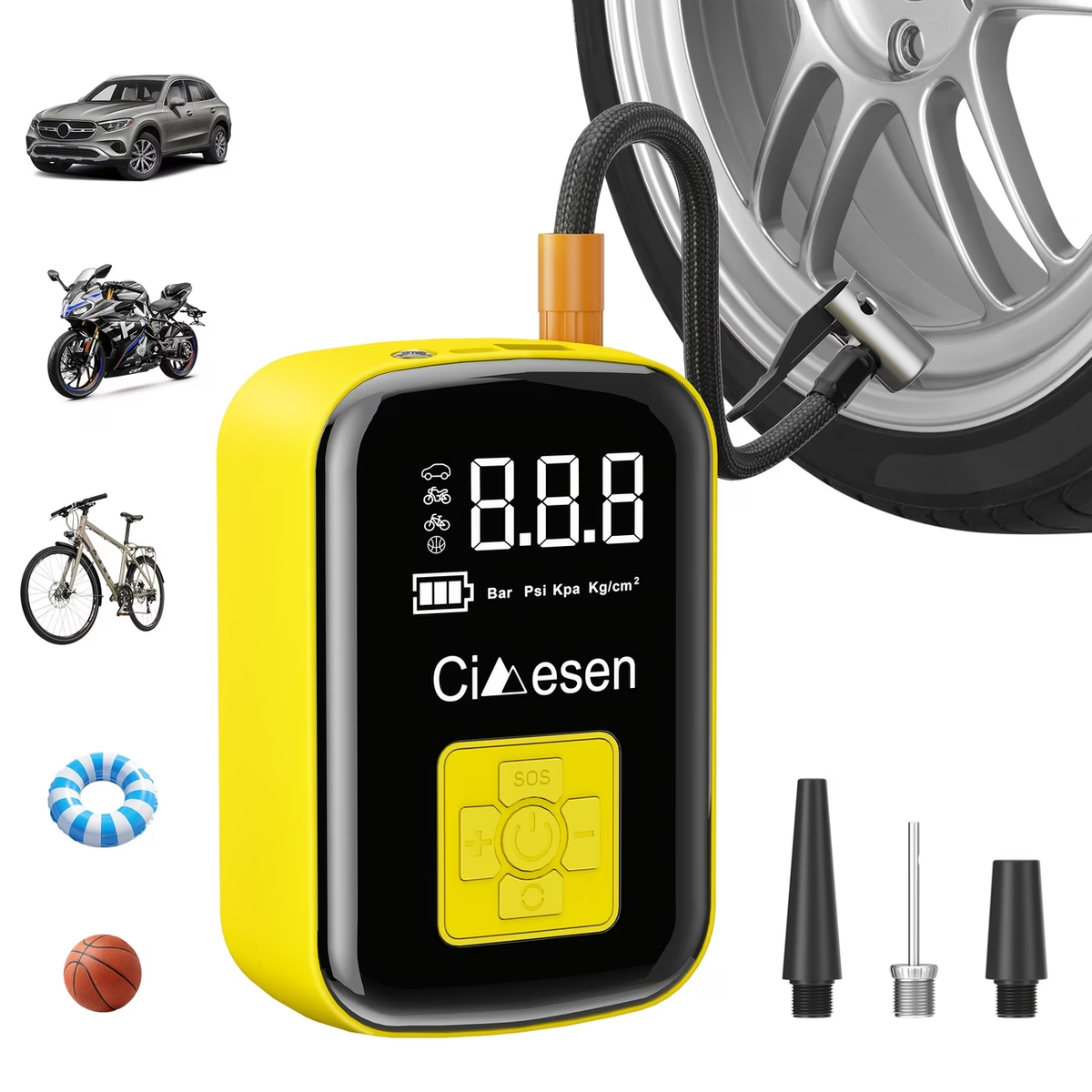 1pc Tire Inflator Portable Air Compressor, Fast Cordless Air Pump, Digital Display With Multi-function Nozzle Adapter And Long-lasting Lithium Battery For Car Motorcycle Bicycle Tire Ball, Auto Parts