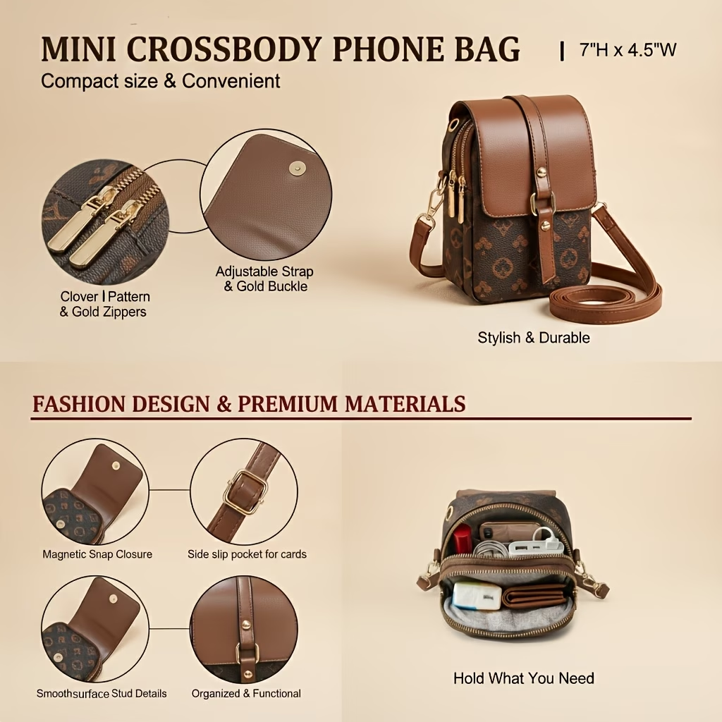 Women'S Mini Crossbody Bag - Fits Phone & Wallet, Adjustable Strap, Everyday Casual Shoulder Purse