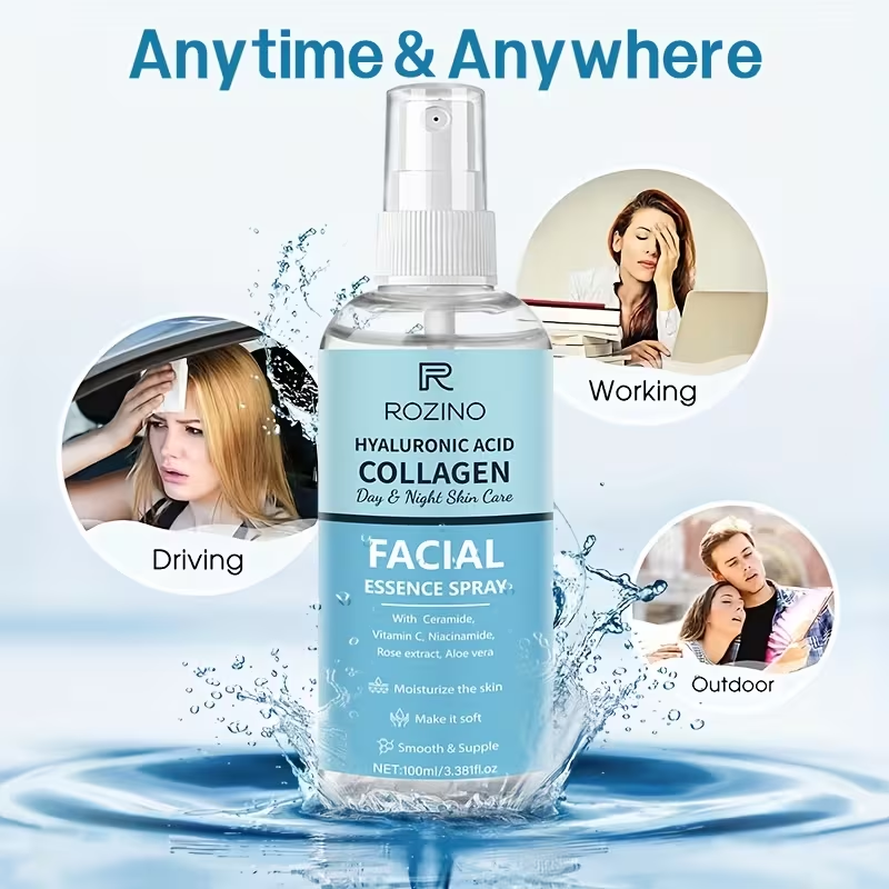 This Facial Essence Spray Contains Hyaluronic Acid And Collagen, Providing Instant Hydration. It Helps to Lift And Firm The Skin, Smooths Out Texture, And Dark Spots And Wrinkles. Suitable for Addressing Skin Redness, Dullness, Enlarged Pores