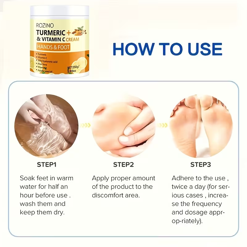 Immediately Hydrate Your Skin During Autumn And Winter. This Turmeric And Vitamin C Hand And Foot Cream Penetrates The Skin in 5 Seconds, Providing Instant Moisture And Deep Hydration. It Keeps The Skin Cool And Non-Greasy While Ensuring Long-Lastin