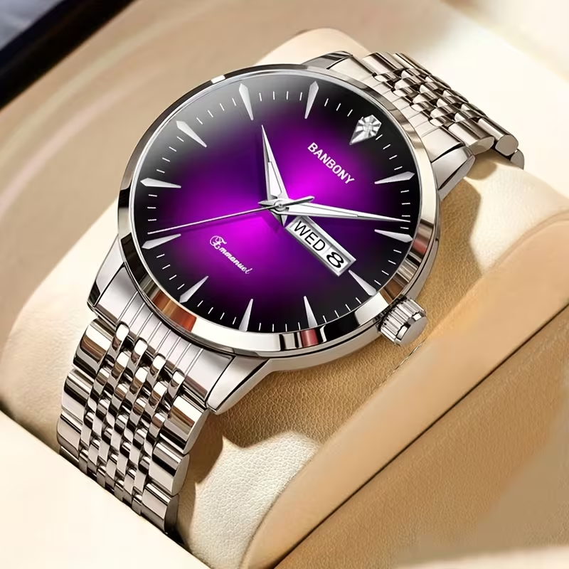 New Banbony Unisex Stainless Steel Quartz Watch with Rhinestone Accents, Water-Resistant IPX7, Sleek HD Dial, Date Display, Golden-Tone Finish - Ideal for Casual Wear, Parties, and Gifts