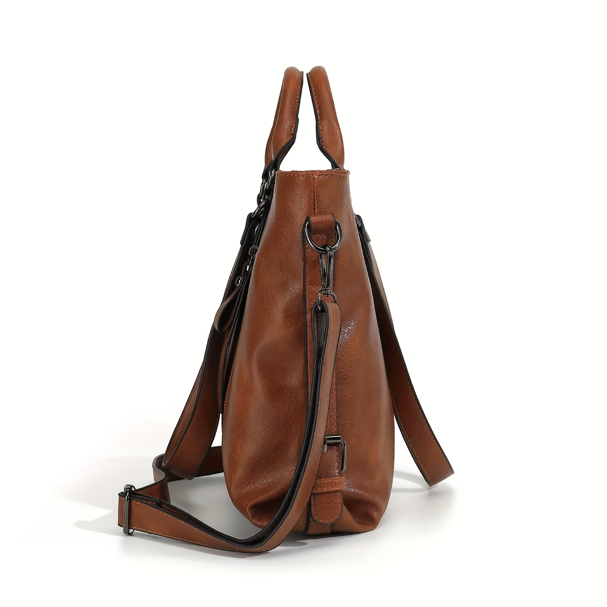 Women's Vintage Synthetic Leather Tote Handbag with Adjustable Shoulder Strap, Multi-Pocket Organization & Zipper Closure - Soft Oil-Edged Design, Polyester Lining