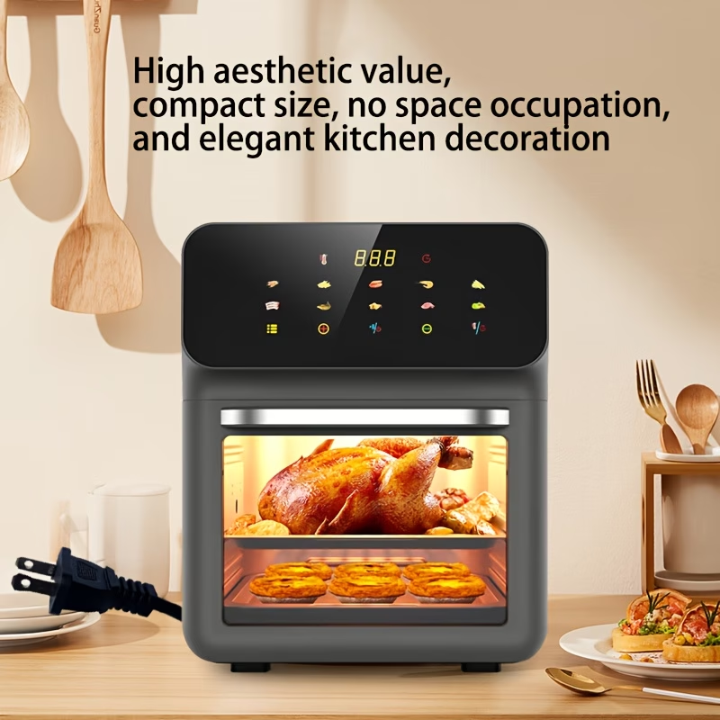12QT Desktop Oven Set, 10 in 1 Multifunctional Air Fryer Toaster Combination, Baking, Reheating, No Deep Frying, Stainless Steel, LED Digital Touch Screen, Visible Window, Healthy Cooking, Space Saving Design, Black