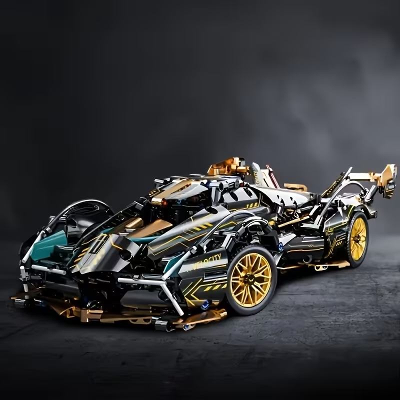 Limited Edition Supercar Model Set, Sleek Black and Golden Color Scheme, DIY Mechanical Assembly, High-Quality ABS Plastic, Stackable Vehicle Set, Suitable for Ages 6+, Building Block Set, Model Making, Boys' Car Toy