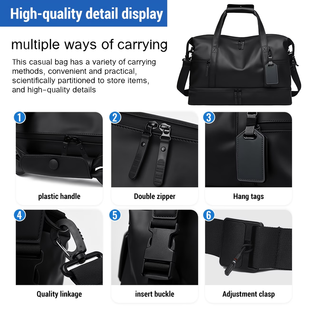 Travel Bag for Fitness, Made of PU, Foldable Sports Luggage with a Compartment for Shoes And a Wet Pocket, Ideal for Workouts, Weekend Sports, Lightweight Handbag for Everyday Use, Carry-On Luggage