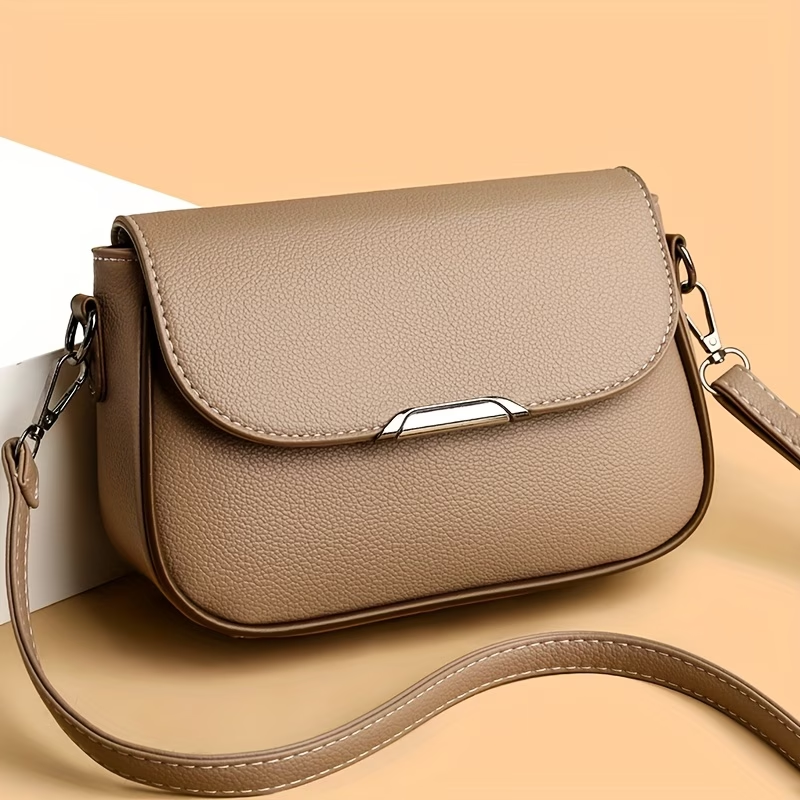 1pc Solid Color Hardware Decoration Flip-top Crossbody Bag, Single Shoulder Bag, Suitable for Women's Daily Use Crossbody Bag, Wallet