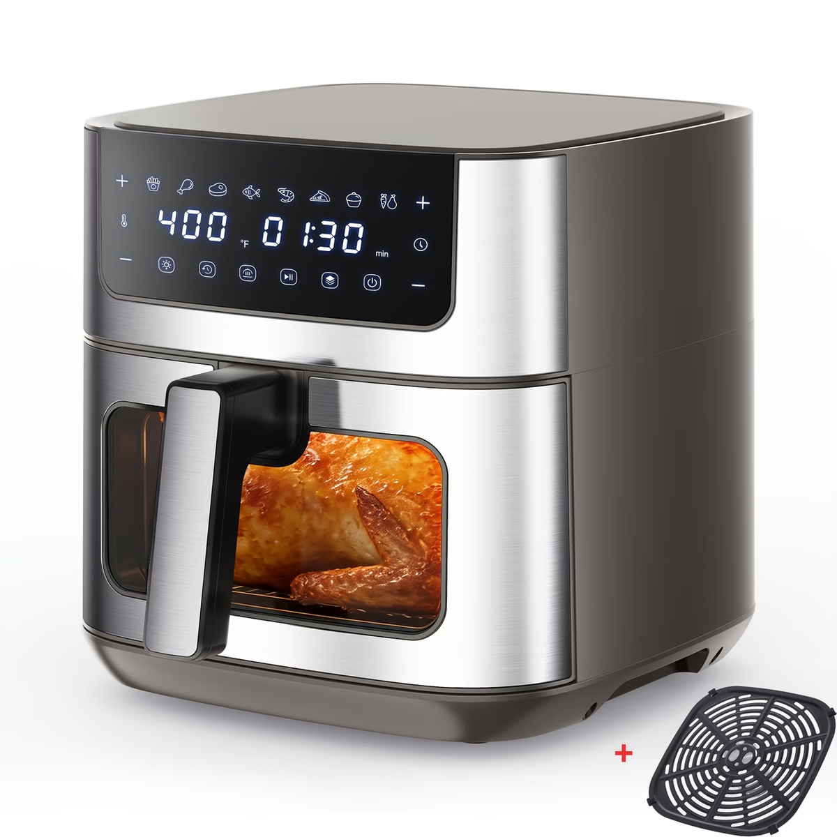 6.34QT Multi-Function Air Fryer with Ceramic Coating Suitable for Roast, Bake, Broil, Dehydrate, Reheat & Keep Warm, Digital Temperature (90°F-450°F), Easy-Clean Cooker for, -Type Plug ( Plug)