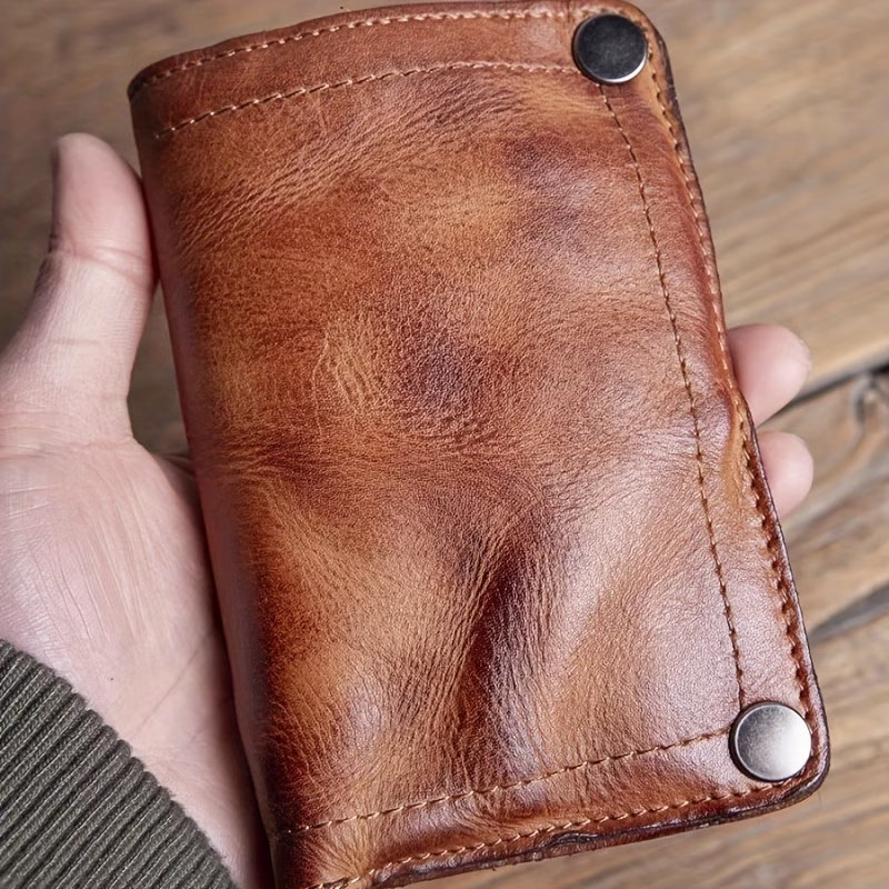 Retro Vegetable Tanned Leather Handmade Wallet Men'S Genuine Leather Zipper Bag Multi-Card Slot First Layer Cowhide Handmade Old Large Capacity