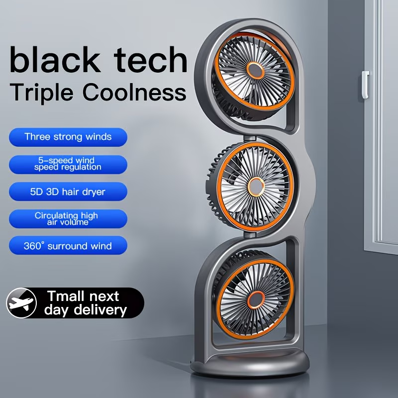 Triple Head Air Circulating Fan, 360 Degree Oscillating Quiet Tower Fan with Brushless Motor, Multiple Speed Modes, 1181.1inch Long Range Airflow, Independent 3-Head Control, Portable Standing Cooling Fan for Home Office Bedroom Living Room