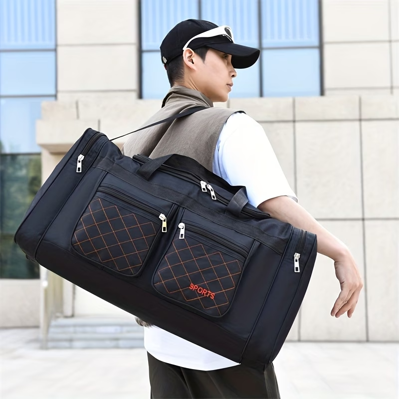 Large Capacity Travel Duffel Bag for Men & Women - Durable Oxford Fabric, Multiple Compartments, Adjustable Shoulder Strap, Ideal for Business Trips & Short Journeys, with "SPORTS" Print, Travel Bag