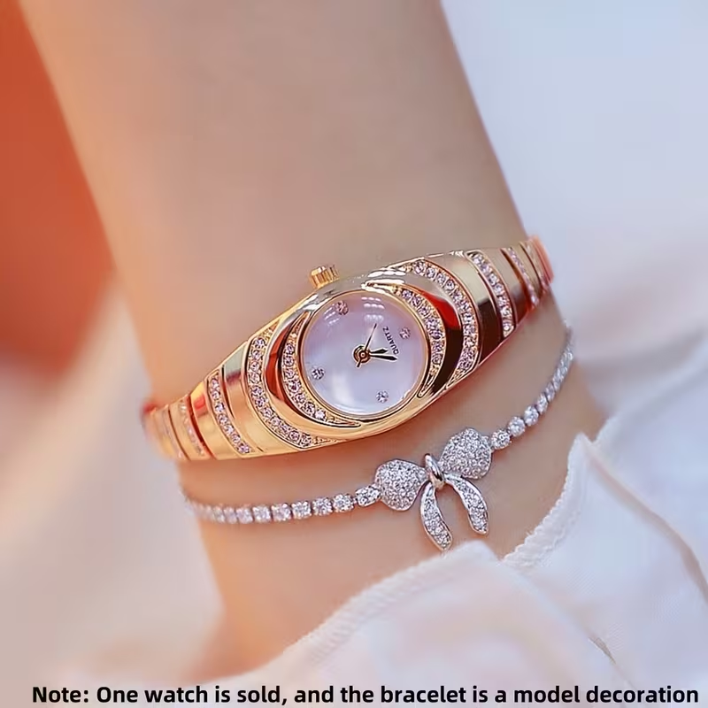This New Women'S Watch Features a Minimalist Design with a Round Dial Adorned with Water Rhinestone, Making It a Perfect Choice for Everyday Wear And an Ideal Birthday Gift
