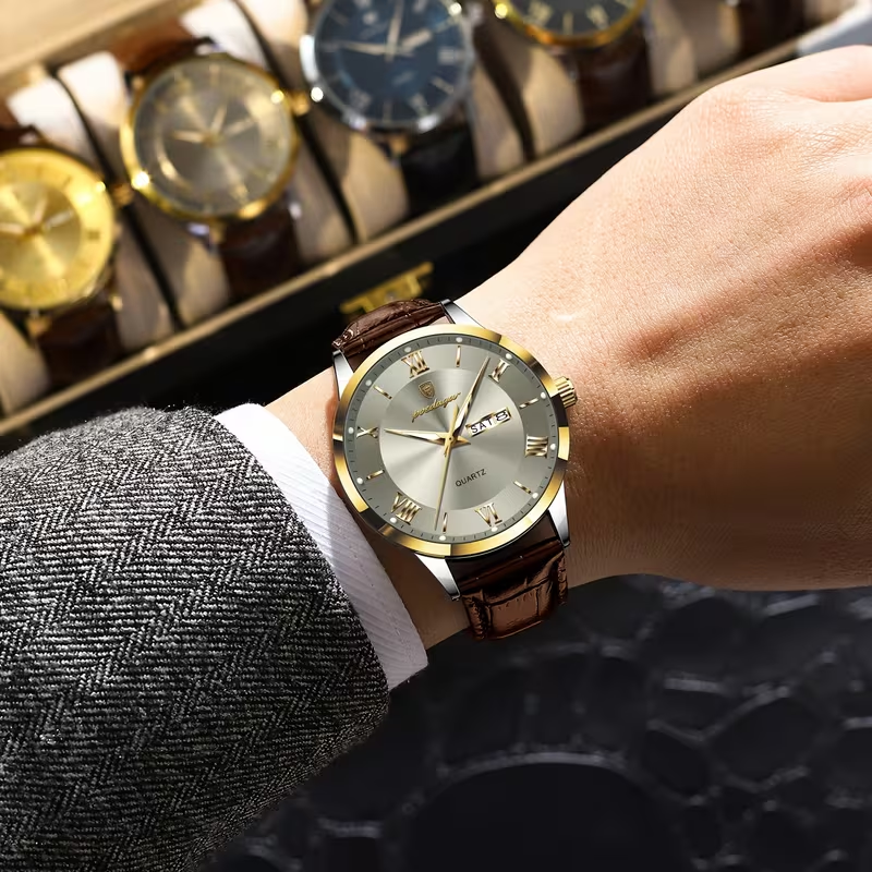 Luxury Business Men's Watch with Luminous Waterproof Calendar, Casual Quartz Men's Wristwatch