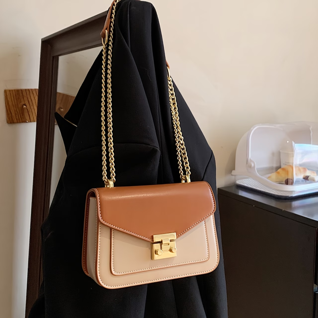 Mini Push Lock Chain Decorative Flap Square Bag, Shoulder Bag, Clutch, Easy And Classic, Stylish Small Bag, Square Bag, for Female Stars, Women, Couple Travel, Work Office, Party, Weekend Getaway, Essential for Travel And Vacations