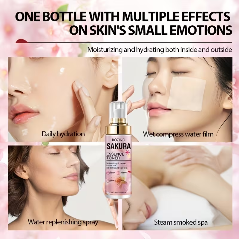 Instant Lifting & Firming Facial Toner/Natural Cherry Blossom Intensive Moisturizing & Firming Facial Essence Water 100ml/Refreshing, Easily Absorbed Texture/Quickly Penetrates Upon Spraying/Smooths Out Sagging Skin, Deeply