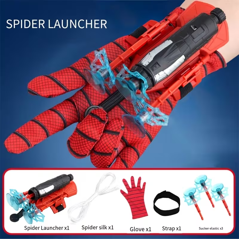 Funny Prank Toys,Spider Web Launcher Gloves - Creative Hero Toy for Youngsters, Perfect for Halloween & Christmas, Interactive Novelty Toy, Durable ABS Material, Red