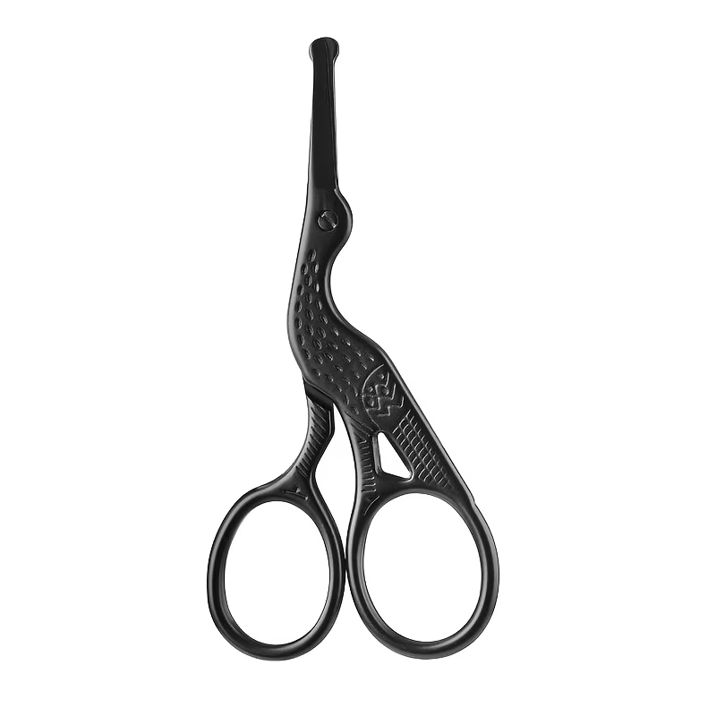Safety Round Head Stainless Steel Nose Hair Scissors, Bionic Crane Type Beauty Scissors for Eyebrows, Nose Hair, Beard, Ear Hair, Stainless Steel Eyebrow Scissors, Men and Women Professional Trimming Facial Hair Beauty Makeup Scissors