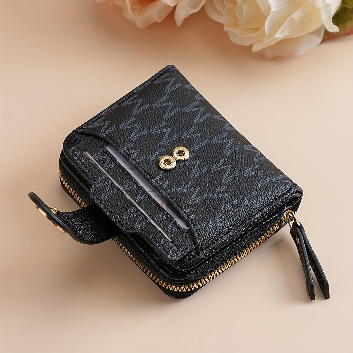 New Lychee Pattern Letter Wallet with Multiple Card Slots and Pockets, Short Compact Women's Bag, Thickened Korean Style Fashionable Vintage Coin Purse for Women