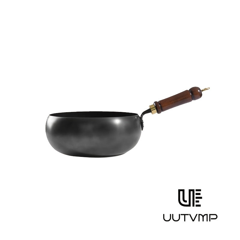 Deepening flat bottomed non stick iron pan, 24cm/9.44inch household deep frying pan, one-piece forged thickened substrate