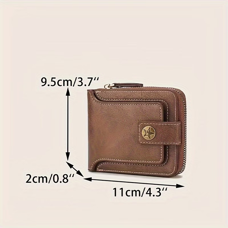 1pc, Fashionable Bark-pattern Brown PU Credit Card Holder with Zipper and Snap Closure, Small Zippered Coin Pouch, Zipper Button Closure, Business Style, Futuristic Zipper Wallet, ID Card Holder, Thanksgiving, Christmas, Warm Winter New Arrival