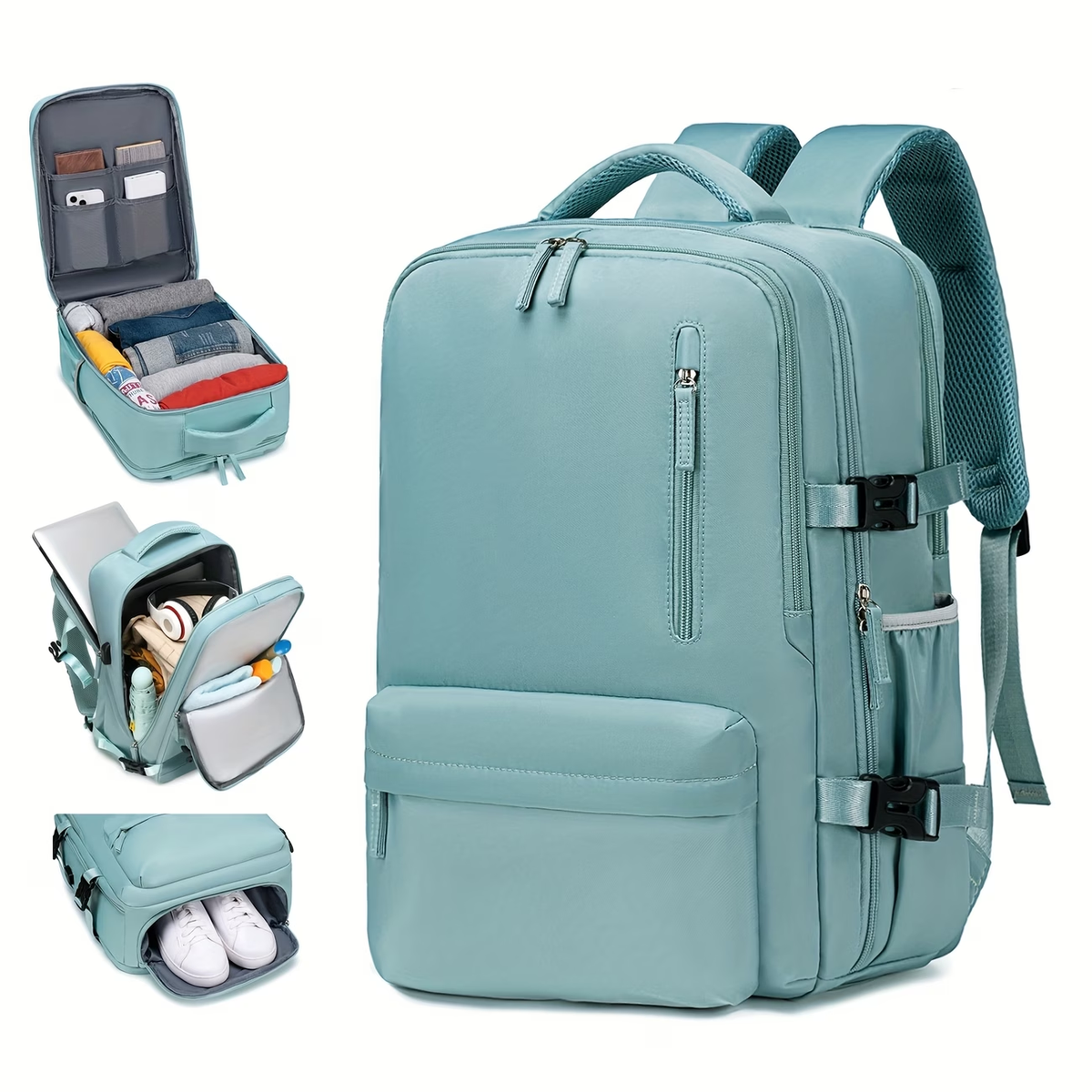 Airline-Approved Large Capacity Travel Backpack with 16" Laptop Compartment, Shoe Pocket & Multi-Pocket Organizer - Durable 180° Open Top, USB Charging, 360° Spinner Wheels for Business, Gym, School, Travel Backpack