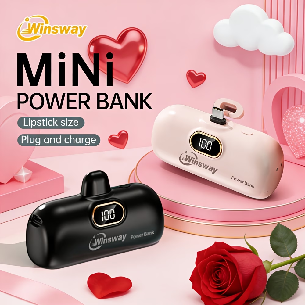 5000mAh Mini Portable Charger Type-C Interface Fast Charging Metal Tail Plug Upgraded Firmly, LED LCD Display, Suitable For Phone 17/16/15Pro/Pro Max/Pad Pro/Android Phones, Suitable For Giving Friends Exquisite And Compact Gifts On Festival