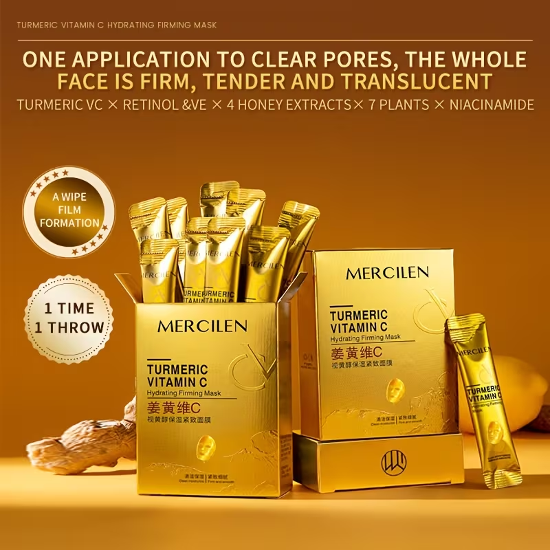 Turmeric Vitamin C Retinol Moisturizing and Firming Mask 6g*10 Pack, Added Aloe Vera, Hyaluronic Acid and Phytosqualane, Deep Cleansing, Moisturizing and Firming, Suitable for All Skin Types, Even Light Beige, Travel Portable Outfit.