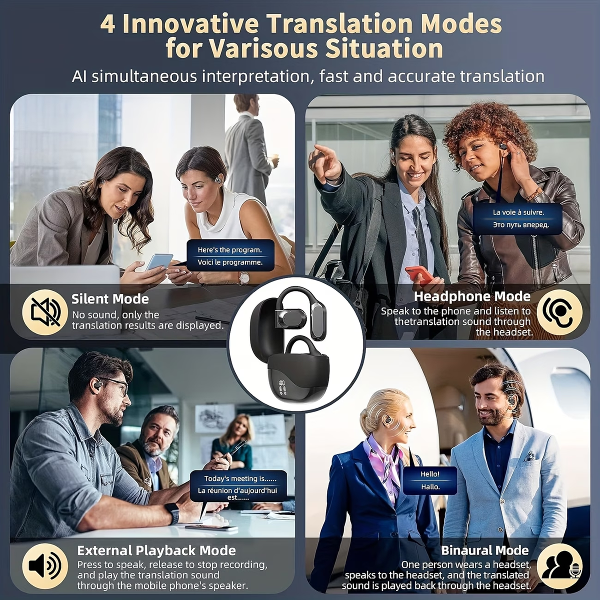 Real-Time Languages Smart AI Translation Earbuds - Translate In Real-Time, Providing Precise Simultaneous Interpretation to Eliminate Language Obstacles for Seamless Business Trips, Social Interactions, Education, Work, And Conferences