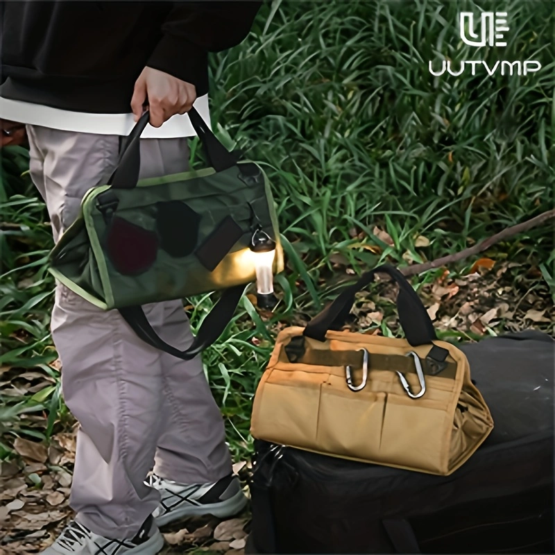 Tool Organizer Bag – Suitable for Outdoor, Camping, and Hiking Gear; Features Wall-Mountable, Handheld, and Crossbody Carrying Options.