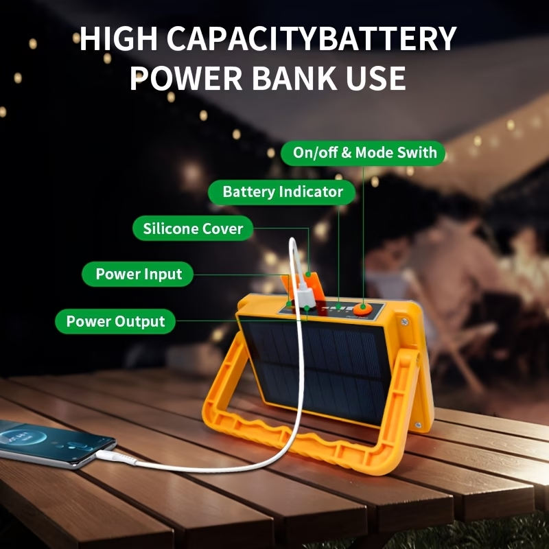 1pc 144 LED Bead 8-Grid Emergency Light, Solar-Powered Searchlight with 5 Lighting Modes, USB Charging Function, Long-Lasting Battery, IP66, Portable Floodlight, Transparent Grid Surface Design with Black/Yellow Handle, Magnetic Base Emergency