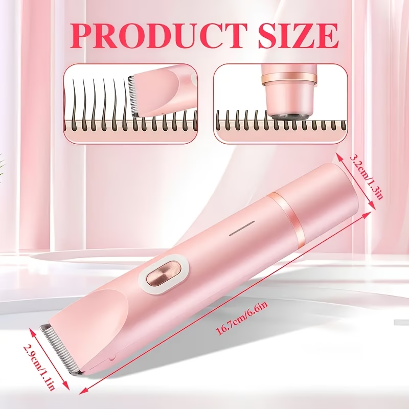 2-in-1 Pink Dual Head Bikini Trimmer For Women Electric Shaver For Wet & Dry Use Body Hair Remover For Bikini Underarms Legs Arms Face Long Battery Life USB Rechargeable Hypoallergenic Blades Facial Hair Removal Ergonomic Grip Adjustable