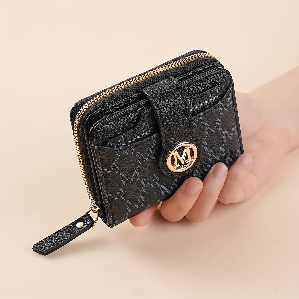 New Lychee Pattern Letter Wallet with Multiple Card Slots and Pockets, Short Compact Women's Bag, Thickened Korean Style Fashionable Vintage Coin Purse for Women