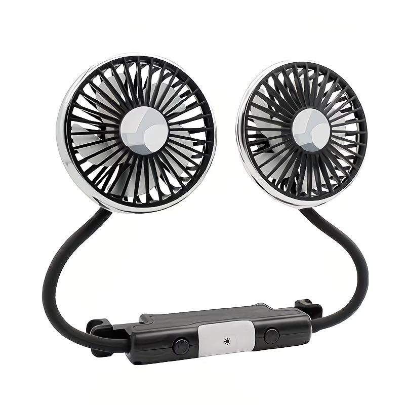 Usb-Powered Cooling Fan for The Back Seat of Your Car, Featuring Two Separate Heads That Can Rotate 360°, Designed for Quiet Ventilation in Sedans, Suvs, Rvs, Trucks, And
