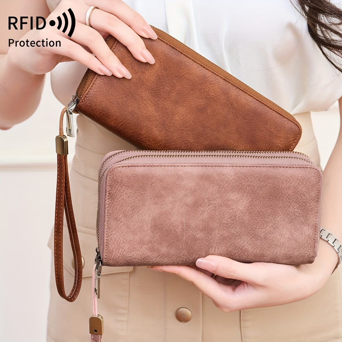 Women'S Retro Leopard Print Large Capacity Wallet with RFID Blocking, Golden-Tone Hardware & Zipper Closure - Multi-Compartment Design with Card Slots