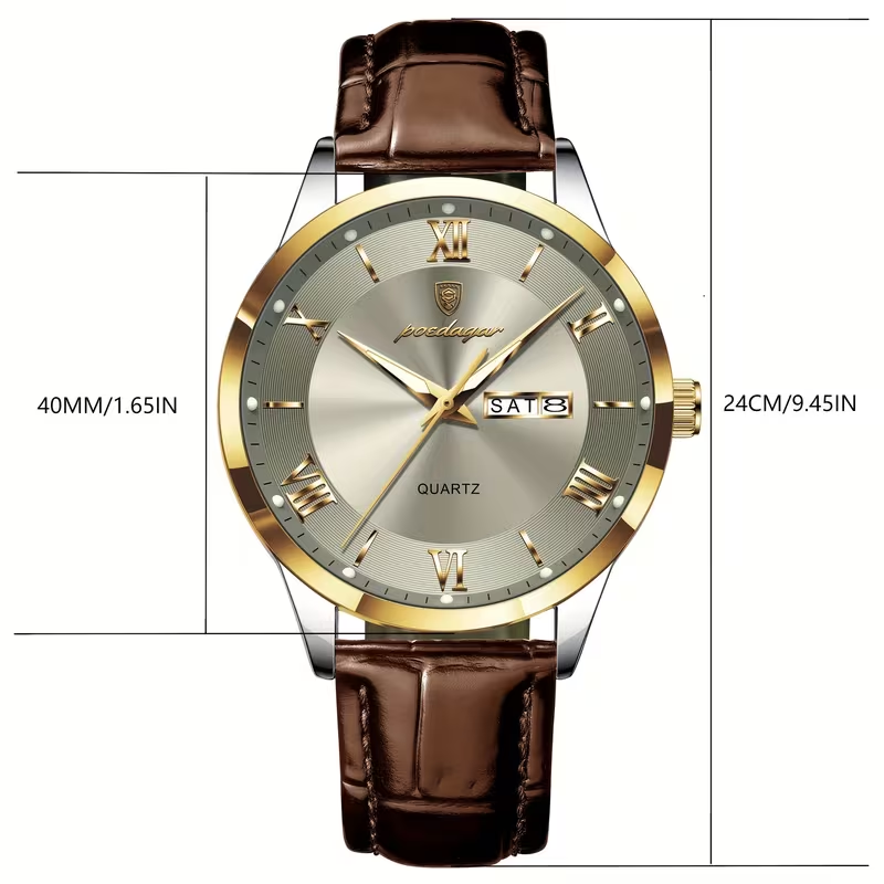 Luxury Business Men's Watch with Luminous Waterproof Calendar, Casual Quartz Men's Wristwatch