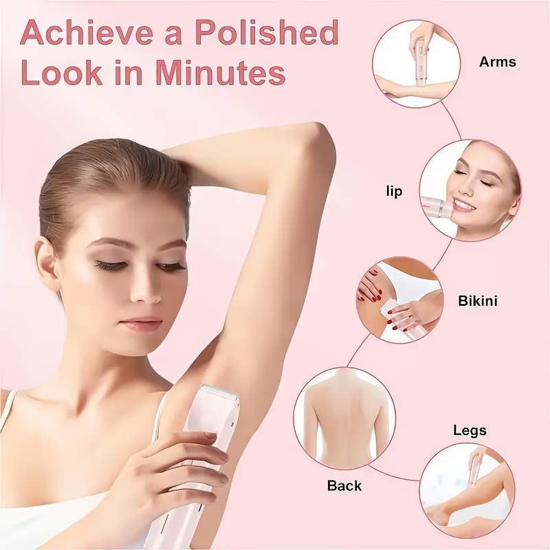 2-in-1 Pink Dual Head Bikini Trimmer For Women Electric Shaver For Wet & Dry Use Body Hair Remover For Bikini Underarms Legs Arms Face Long Battery Life USB Rechargeable Hypoallergenic Blades Facial Hair Removal Ergonomic Grip Adjustable