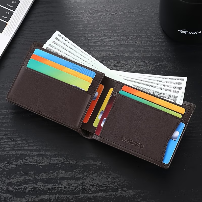 Men's Genuine Leather Short Wallet with Large Capacity Card Slots, Holiday Gift Top Layer Cowhide RFID Blocking Credit Card Holder Portable Cash Business Office Commute Anniversary Birthday Valentine's Day Gift Leather Wallet Father's Day Present