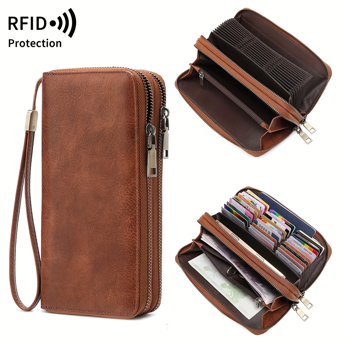 Women'S Retro Leopard Print Large Capacity Wallet with RFID Blocking, Golden-Tone Hardware & Zipper Closure - Multi-Compartment Design with Card Slots