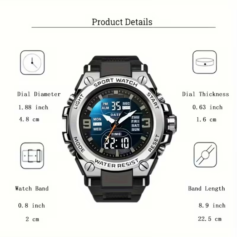 Versatile Sports Chronograph Timepiece - Men'S Digital Quartz Watch Featuring Alarm, Glow-In-The-Dark Display, And Perfect Gift Choice for Outdoor Lovers