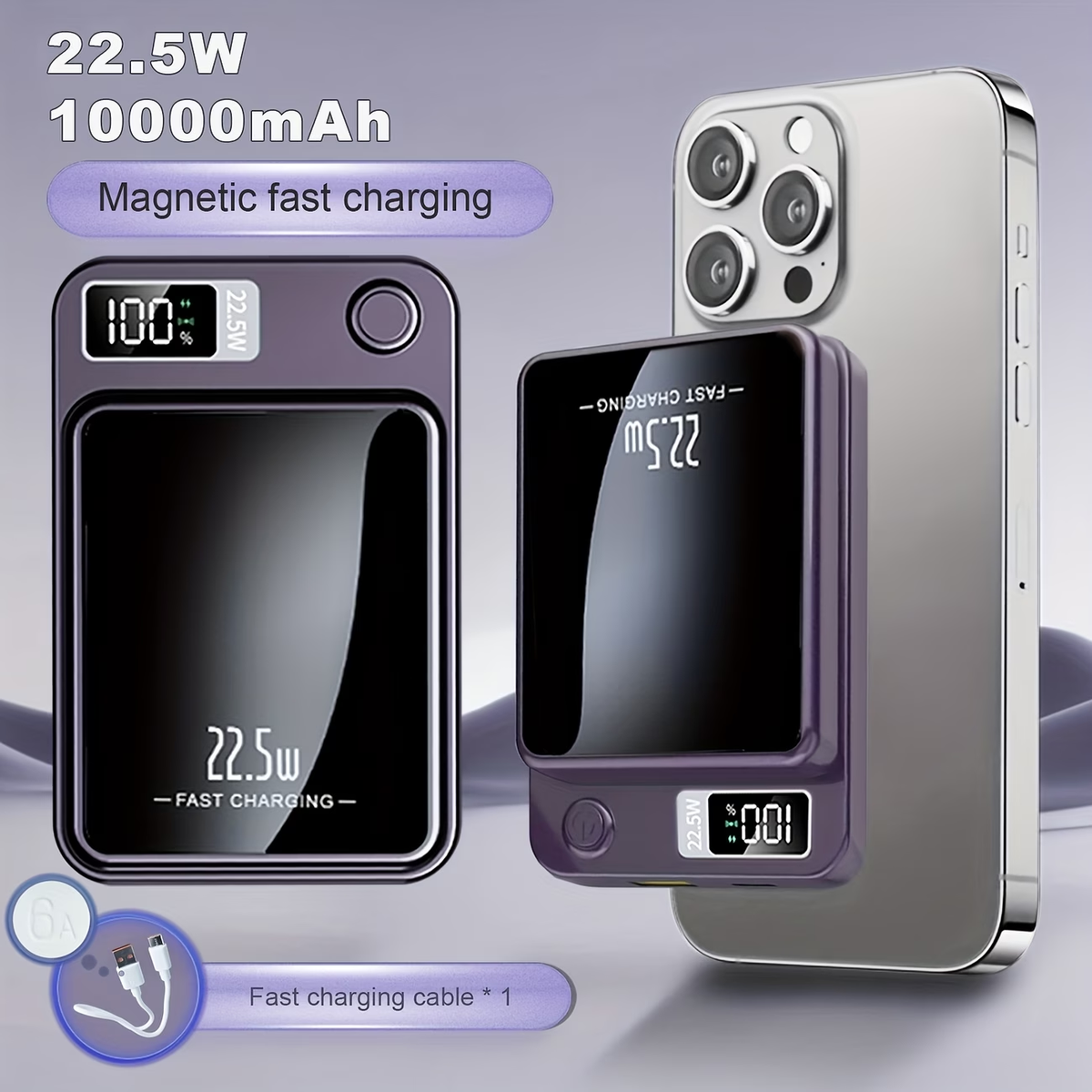 Sunthon Magnetic Wireless Charging Power Bank, 10000/5000mAh Portable Wireless Charger, 22.5W/PD20W Fast Charging Battery Pack, with LED Power Display, 2 Outputs And Dual Input External Battery Pack for iPhone 17/16/15/14/13/12 And Android Universal