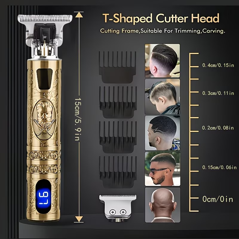 Men's Cordless Electric Hair Clippers & Beard Trimmer with LCD Screen, USB-Rechargeable Cordless Grooming Kit, T-Blade Trimmer with Guide Comb Suitable for Hair, Shaving, and Scalp Trimming