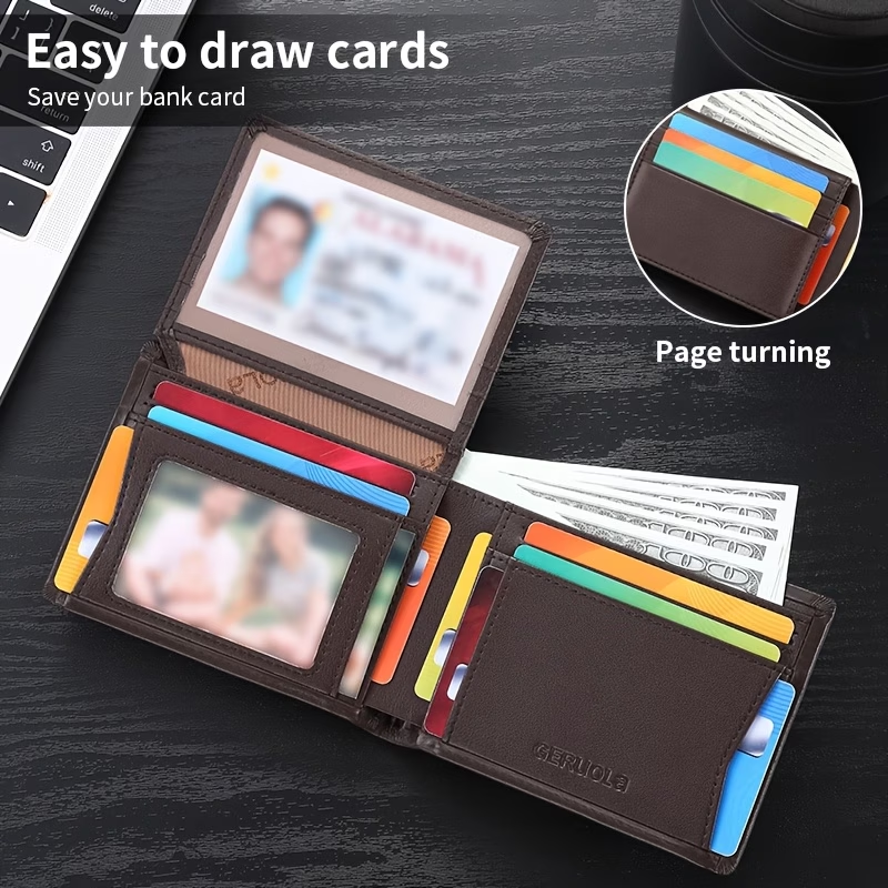 Men's Genuine Leather Short Wallet with Large Capacity Card Slots, Holiday Gift Top Layer Cowhide RFID Blocking Credit Card Holder Portable Cash Business Office Commute Anniversary Birthday Valentine's Day Gift Leather Wallet Father's Day Present