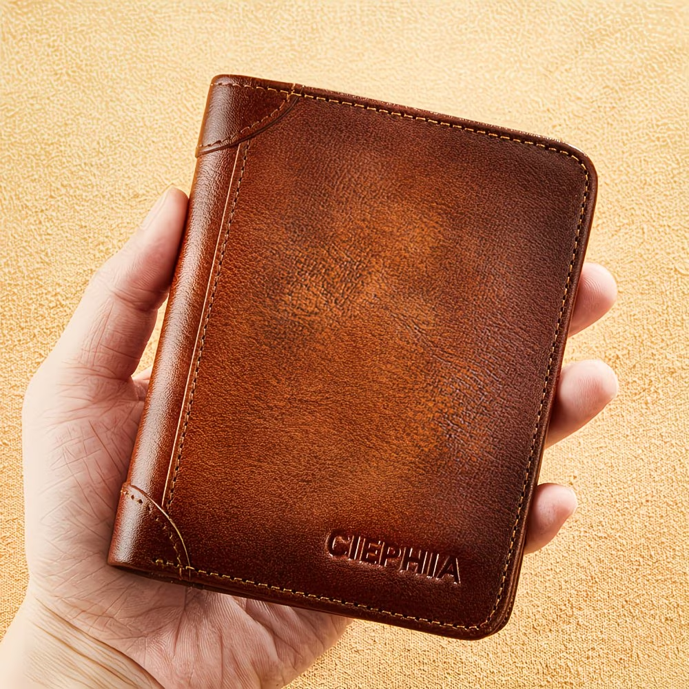 Genuine Leather Men's Wallet with Blessing Card Set, RFID Blocking, Ultra-Thin, Top-Grain Cowhide, Compact Multi-Function ID and Credit Card Holder, Christmas Valentine's Day Father's Day Gift