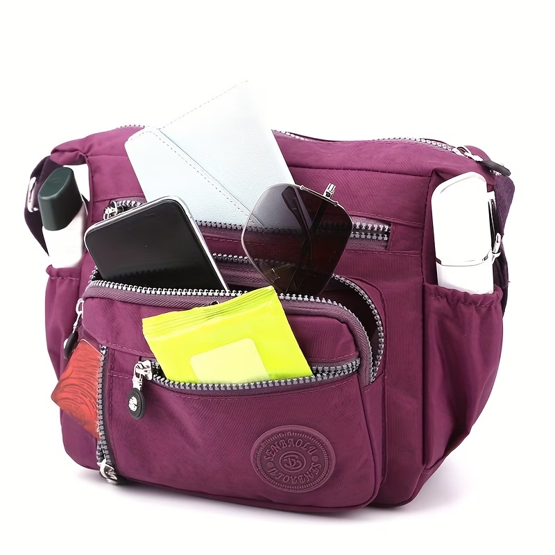 Women's Large Capacity High Quality Nylon Crossbody Bag with Adjustable Strap & Multi-Pocket - Casual Travel Handbag Suitable for Travel,, - Zipper Closure, (Available in Multiple Colors)